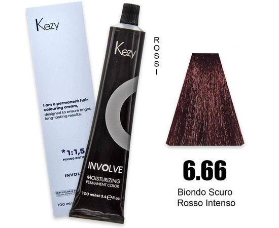 Зображення  Крем-фарба для волосся Kezy Involve Color 6.66 Intense Red Dark Blond (темний блонд інтенсивно червоний), 100 мл, Об'єм (мл, г): 100, Колір: 6.66