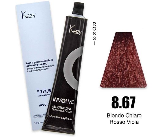 Изображение  Крем-краска для волос Kezy Involve Color 8.67 Violet Red Light Blond (светлый красно-фиолетовый блонд), 100 мл, Объем (мл, г): 100, Цвет: 8.67