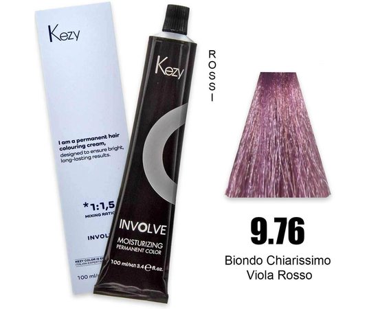 Зображення  Крем-фарба для волосся Kezy Involve Color 9.76 Red Violet Very Light Blond (дуже світлий блонд фіолетово-червоний), 100 мл, Об'єм (мл, г): 100, Колір: 9.76