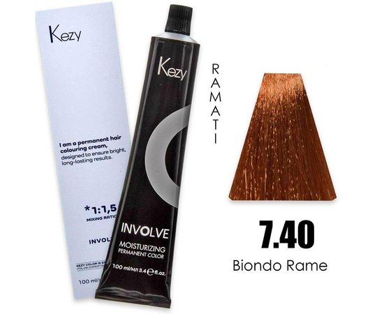 Зображення  Крем-фарба для волосся Kezy Involve Color 7.40 Copper Blond (блонд мідний), 100 мл, Об'єм (мл, г): 100, Колір: 7.40