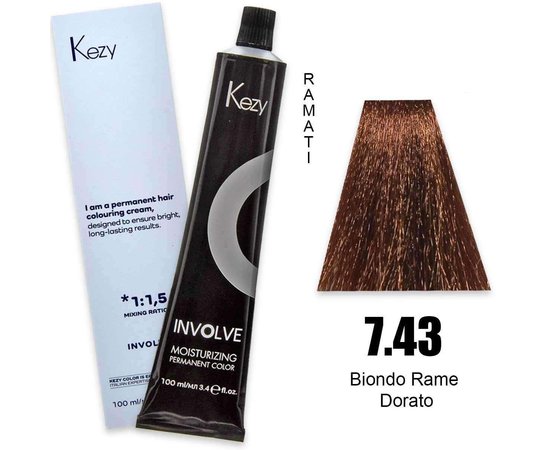 Изображение  Крем-краска для волос Kezy Involve Color 7.43 Golden Copper Blond (блонд медное золото), 100 мл, Объем (мл, г): 100, Цвет: 7.43