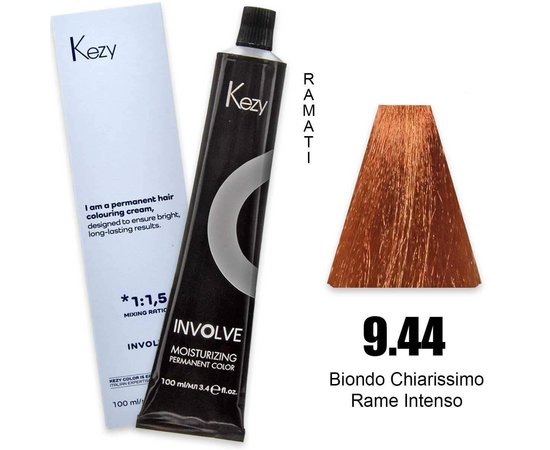 Изображение  Крем-краска для волос Kezy Involve Color 9.44 Intense Copper Very Light Blond (очень светлый интенсивный медный блонд), 100 мл, Объем (мл, г): 100, Цвет: 9.44