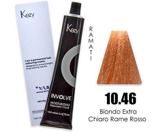 Зображення  Крем-фарба для волосся Kezy Involve Color 10.46 Red Copper Very Light Blond (червоно-мідний світлий блонд), 100 мл, Об'єм (мл, г): 100, Колір: 10.46