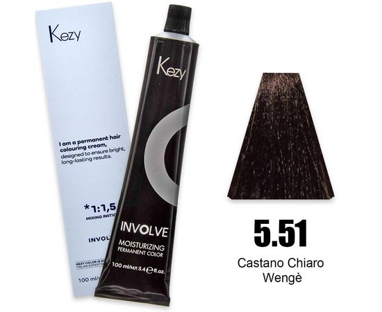 Зображення  Крем-фарба для волосся Kezy Involve Color 5.51 Wenge Light Brown (світло-коричневий венге), 100 мл, Об'єм (мл, г): 100, Колір: 5.51