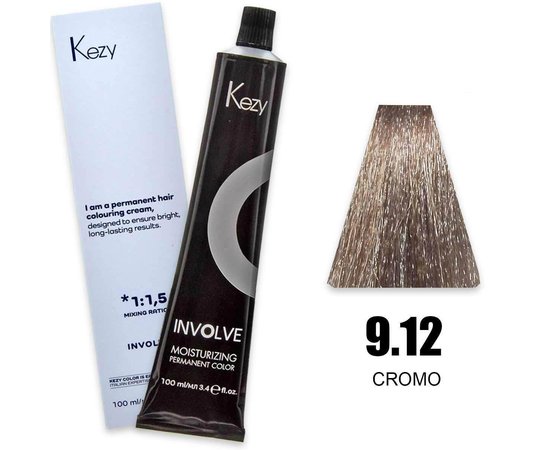 Изображение  Крем-краска для волос Kezy Involve Color 9.12 Chrome (хром), 100 мл, Объем (мл, г): 100, Цвет: 9.12