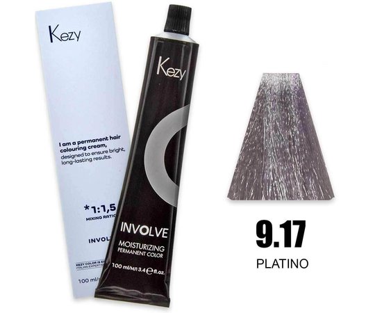 Изображение  Крем-краска для волос Kezy Involve Color 9.17 Platinum (платиновый блонд), 100 мл, Объем (мл, г): 100, Цвет: 9.17