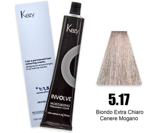 Зображення  Крем-фарба для волосся Kezy Involve Color 10.15 Mahogany Ash Extra Light Blond (попелястий махагон екстра світлий блонд), 100 мл, Об'єм (мл, г): 100, Колір: 10.15