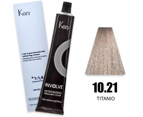 Изображение  Крем-краска для волос Kezy Involve Color 10.21 Titanium (титан бежевый пепельный), 100 мл, Объем (мл, г): 100, Цвет: 10.21