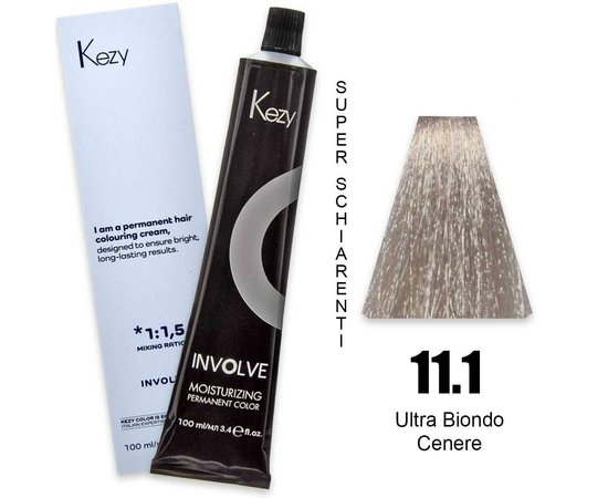 Зображення  Крем-фарба для волосся Kezy Involve Color 11.1 Ultra Ash Blond (супер блонд попелястий), 100 мл, Об'єм (мл, г): 100, Колір: 11.1