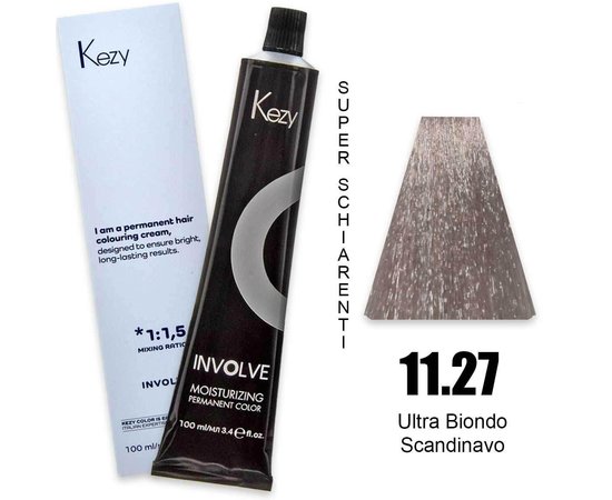 Зображення  Крем-фарба для волосся Kezy Involve Color 11.27 Scandinavian Ultra Blond (скандинавський супер блонд), 100 мл, Об'єм (мл, г): 100, Колір: 11.27