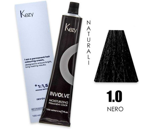 Изображение  Cream hair dye Kezy Involve Color 1.0 Black, 100 ml, Volume (ml, g): 100, Color: 1.0