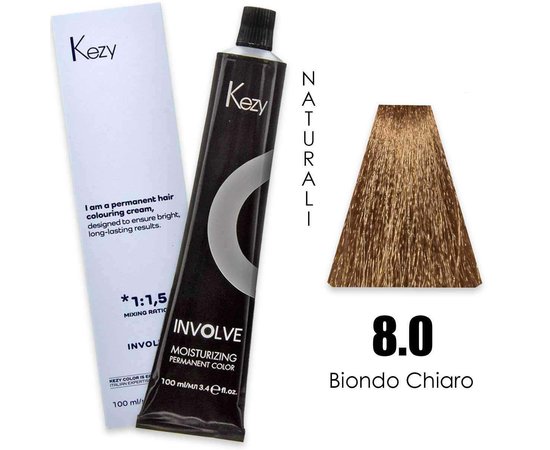 Изображение  Крем-краска для волос Kezy Involve Color 8.0 Light Blond (светлый блонд), 100 мл, Объем (мл, г): 100, Цвет: 8.0