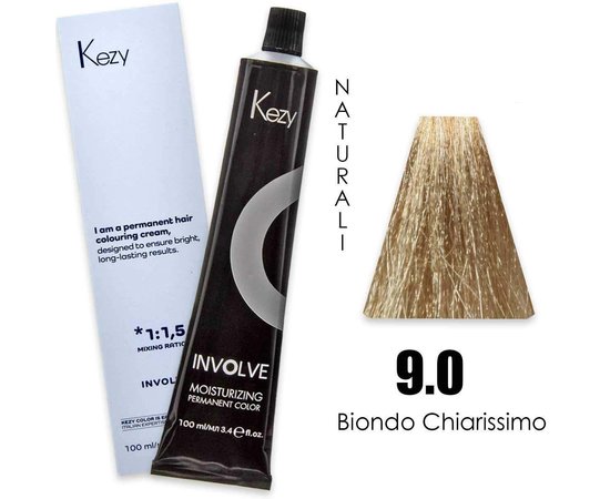 Зображення  Крем-фарба для волосся Kezy Involve Color 9.0 Very Light Blond (дуже світлий блонд), 100 мл, Об'єм (мл, г): 100, Колір: 9.0