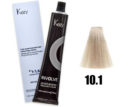 Зображення  Крем-фарба для волосся Kezy Involve Color 10.1 Ash Extra Light Blond (попелястий екстра світлий блонд), 100 мл, Об'єм (мл, г): 100, Колір: 10.1