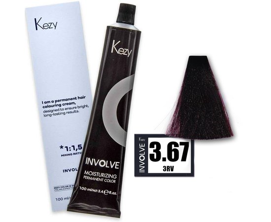 Зображення  Крем-фарба для волосся Kezy Involve Color 3.67 Brown Violet Dark Red (темно-каштановий червоно-фіолетовий), 100 мл, Об'єм (мл, г): 100, Колір: 3.67