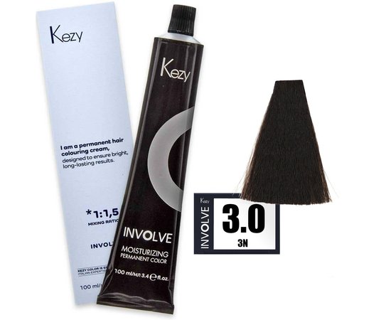 Изображение  Крем-краска для волос Kezy Involve Color 3.0 Dark Brown (темно-коричневый), 100 мл, Объем (мл, г): 100, Цвет: 3.0