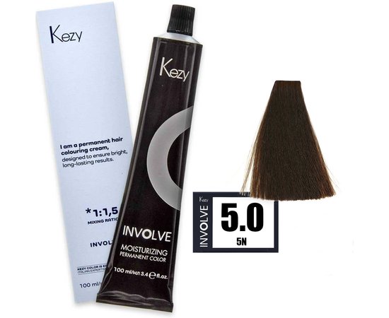 Зображення  Крем-фарба для волосся Kezy Involve Color 5.0 Light Brown (світло-коричневий), 100 мл, Об'єм (мл, г): 100, Колір: 5.0