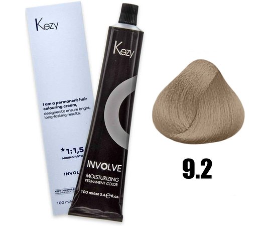 Зображення  Крем-фарба для волосся Kezy Involve Color 9.2 Beige Very Light Blond (дуже світлий блонд бежевий), 100 мл, Об'єм (мл, г): 100, Колір: 9.2