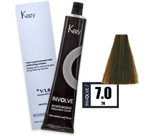 Зображення  Крем-фарба для волосся Kezy Involve Color 7.0 Blond (блонд), 100 мл, Об'єм (мл, г): 100, Колір: 7.0