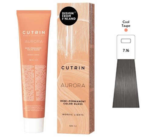 Изображение  Semi-permanent hair dye Cutrin Aurora Nordic Lights 7.16 Cool Taupe (cool grey-brown), 60 ml, Volume (ml, g): 60, Color: 7.16