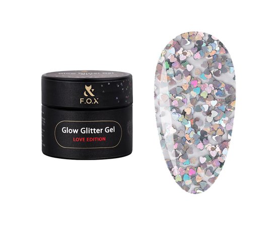 Изображение  F.O.X Glow Glitter Gel Love Edition №014 silver hearts, 5 ml