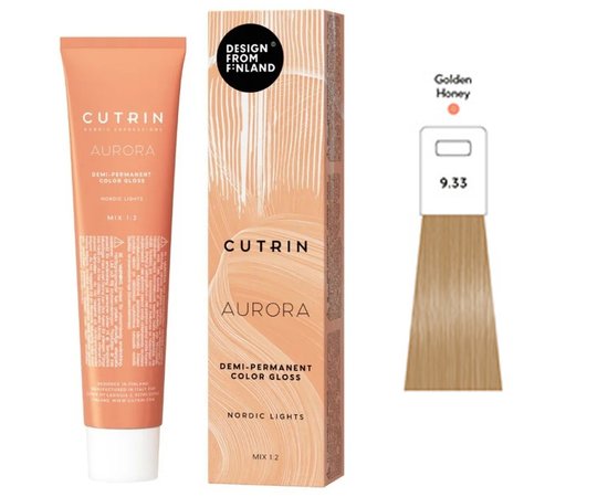 Изображение  Semi-permanent hair dye Cutrin Aurora Nordic Lights 9.33 Golden Honey (golden honey), 60 ml, Volume (ml, g): 60, Color: 9.33