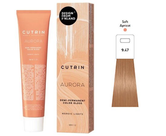 Зображення  Напівперманентна фарба для волосся Cutrin Aurora Nordic Lights 9.47 Soft Apricot (ніжний абрикос), 60 мл, Об'єм (мл, г): 60, Колір: 9.47