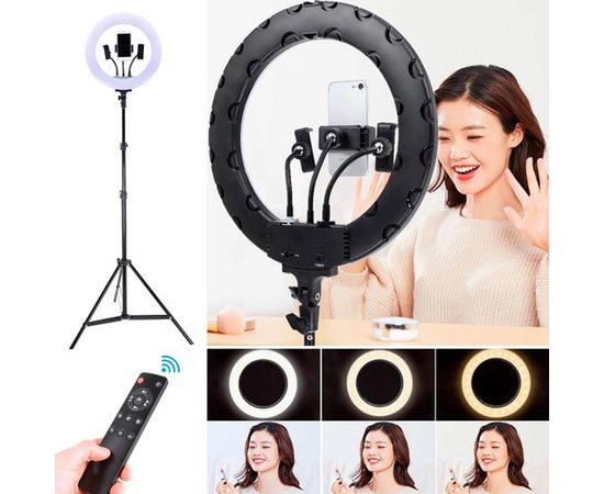 Изображение 2 Кольцевая LED лампа RL-18 на 55Вт. (Диаметр - 45см.) - штатив 210 см. + 3 шт. держателя + пульт + сумка-чехол