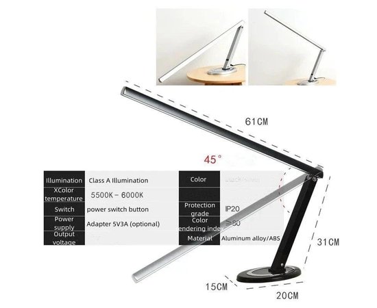 Изображение 5 Светодиодная настольная LED лампа FS-026 для освещения (на подставке), 10 Вт. Черный
