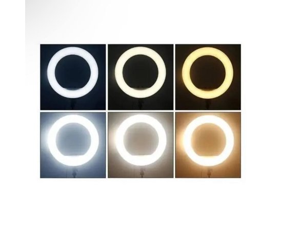 Изображение 7 Кольцевая LED лампа LJJ-22 (56см.) со штативом, пультом и креплениями для телефона, 70Вт