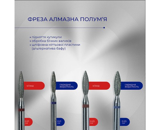 Изображение 2 Фреза алмазная Touch 021 H0210D-M пламя острое синее 2.1/8 мм