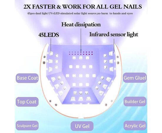 Изображение 4 UV/LED лампа T12 для сушки гель лака и геля LED с дисплеем 158 Вт. Белый