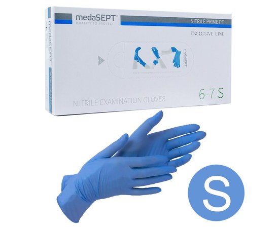 Изображение  Powder-free nitrile gloves medaSEPT (Poland) nitrile premium PF (6-7 S) blue 100 pcs