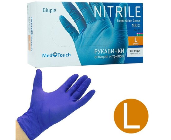 Изображение  Nitrile gloves Med Touch without powder 100 pcs, M Blue