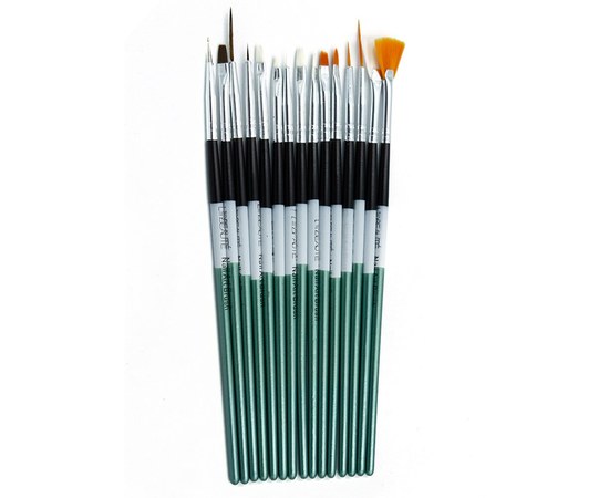 Изображение  Set of brushes for manicure 15 pcs Lilly black-green