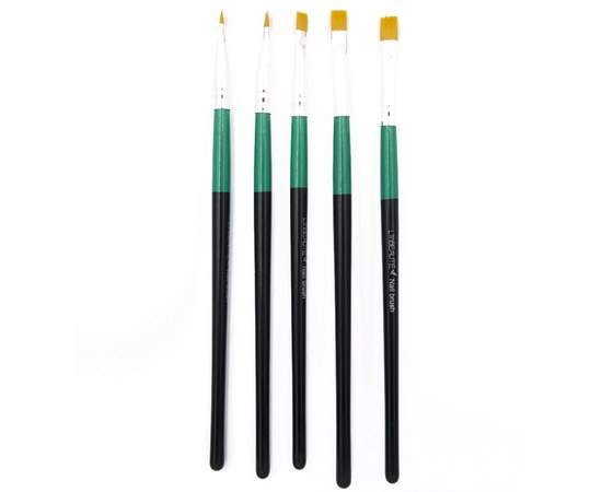 Изображение  Set of brushes for manicure Lilly Beaute 5 pcs flat different sizes – Black-green