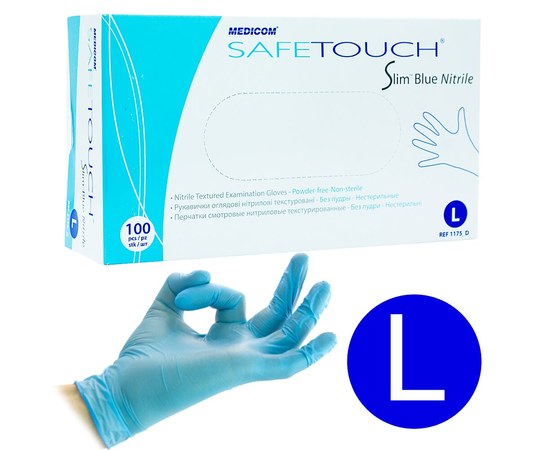 Изображение  Нитриловые перчатки Medicom SafeTouch, 100 шт L, Голубые
