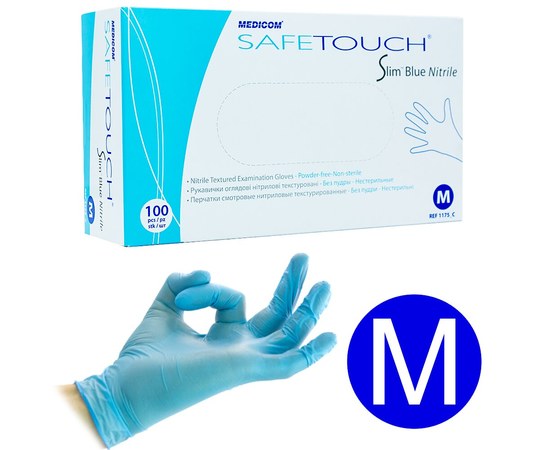Изображение  Нитриловые перчатки Medicom SafeTouch, 100 шт M, Голубые