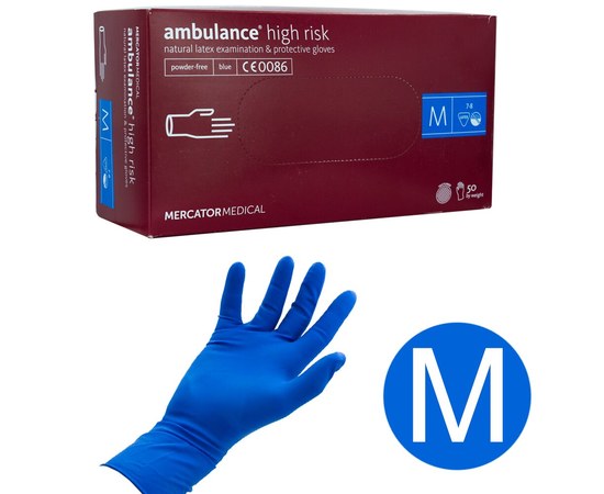 Изображение  Latex gloves 50 grams thick, 50 pcs M disposable Mercator Medical Blue