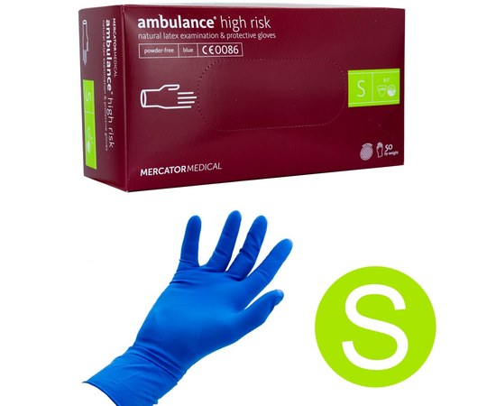 Изображение  Latex gloves 50 grams thick, 50 pcs S disposable Mercator Medical Blue