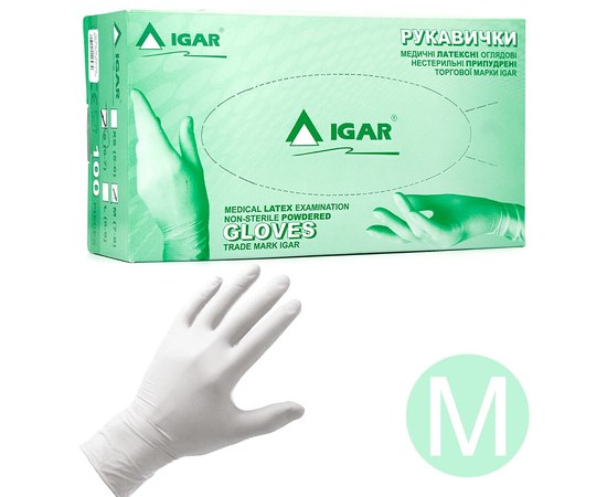 Изображение  Latex gloves IGAR powdered 100 pcs, M, White