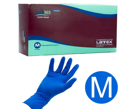 Изображение  Disposable latex gloves Care 365, 50 pcs M, Blue
