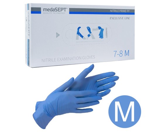 Изображение  Перчатки нитриловые неопудренные medaSEPT (Польша) nitrile premium PF (7-8 M) синие 100 шт