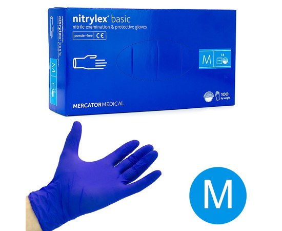 Изображение  Перчатки нитриловые Nitrylex Mercator Medical 100 шт, M Синие, Размер перчаток: M