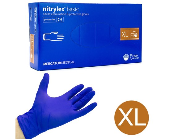 Зображення  Рукавички нітрилові Nitrylex Mercator Medical 100 шт, M Сині, Розмір рукавичок: XL