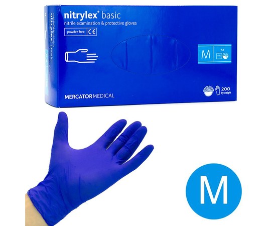Изображение  Перчатки нитриловые Mercator Medical nitrylex 200 шт, M Синие