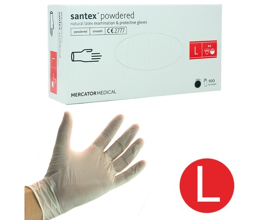 Изображение  Latex gloves Mercator Medical santex powdered 100 pcs, L White