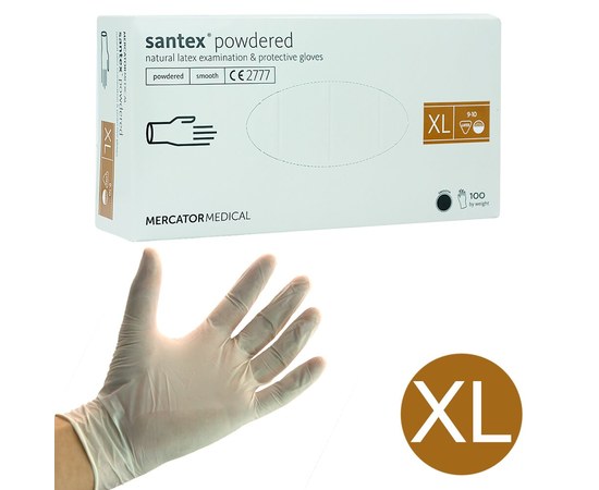Изображение  Перчатки латексные Mercator Medical santex powdered 100 шт, XL Белые