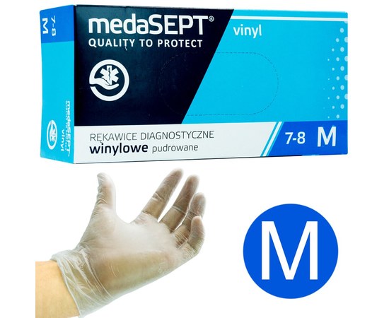 Изображение  Vinyl gloves medaSEPT powdered 100 pcs, M, Transparent