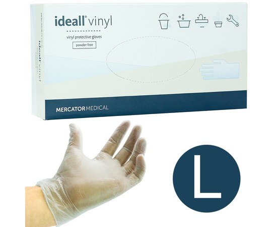 Изображение  Перчатки виниловые Mercator Medical ideall vinyl 100 шт, L Прозрачные